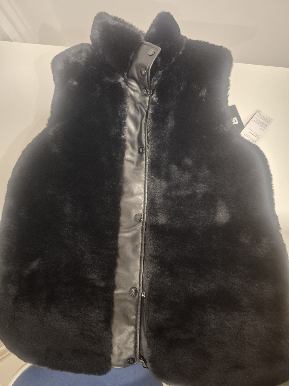 DKNY Black Faux Fur-Trim Puffer Vest